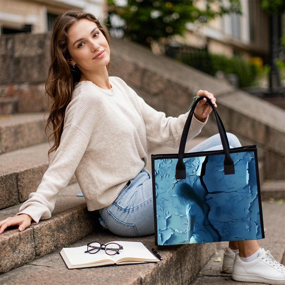 Fashion Blue Art Printed Tote Bag Large Capacity Casual Daily Handbag for Women Outdoor Travel Shopping Use