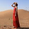 Women's V-Neck Red Dress for Travel and Vacation: Beach, Desert, and Grassland Style (F2105)