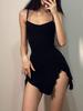 European & American Style Ruffle-Edge Bodycon Camisole Dress with Slit