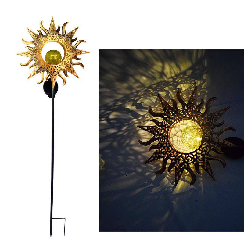 Antique Iron Art Solar Garden Lights: Moon & Sun Design Landscape Spotlight