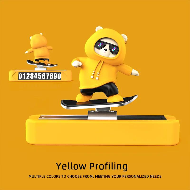 Upgraded Parking Number Plates Car Center Console Ornaments Mini Sliding Bear Car Decoration Interior Car Accessories