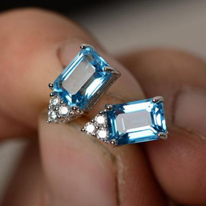 Cheap Exquisite Blue Square Stud Earring Women Fashion Geometric