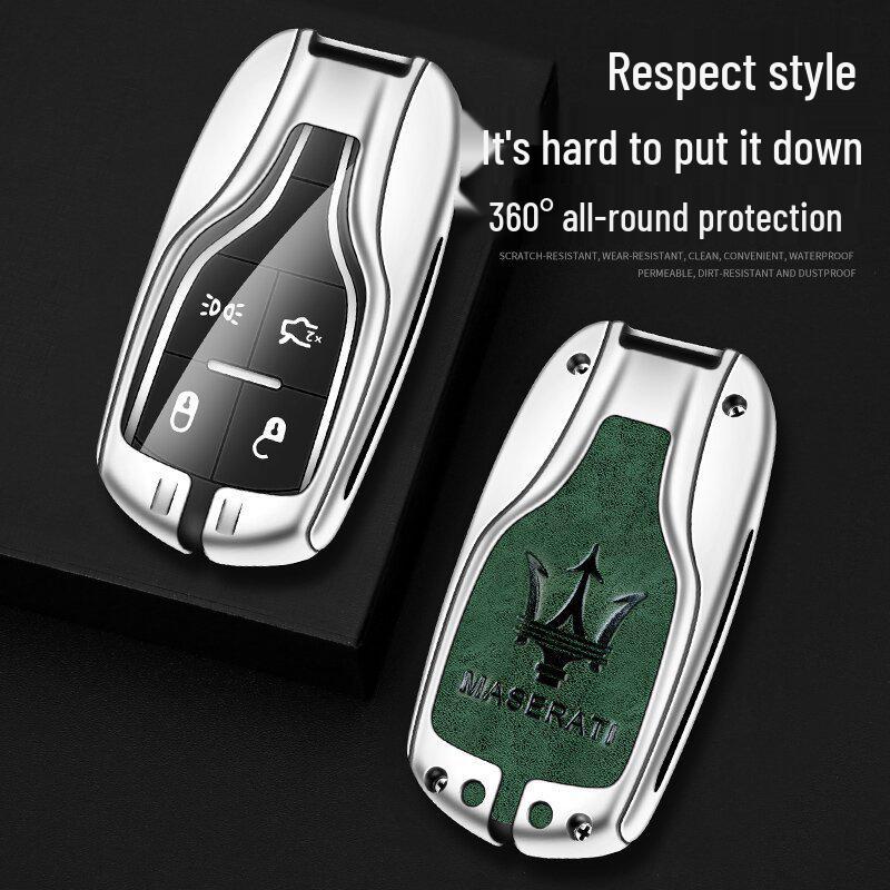Maserati Quattroporte, Levante, Ghibli Metal Leather Key Case Protective Shell