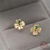 925 Sterling Silver Vintage Green Zircon Lucky Flower Stud Earrings For Women Fine Jewelry Accessories