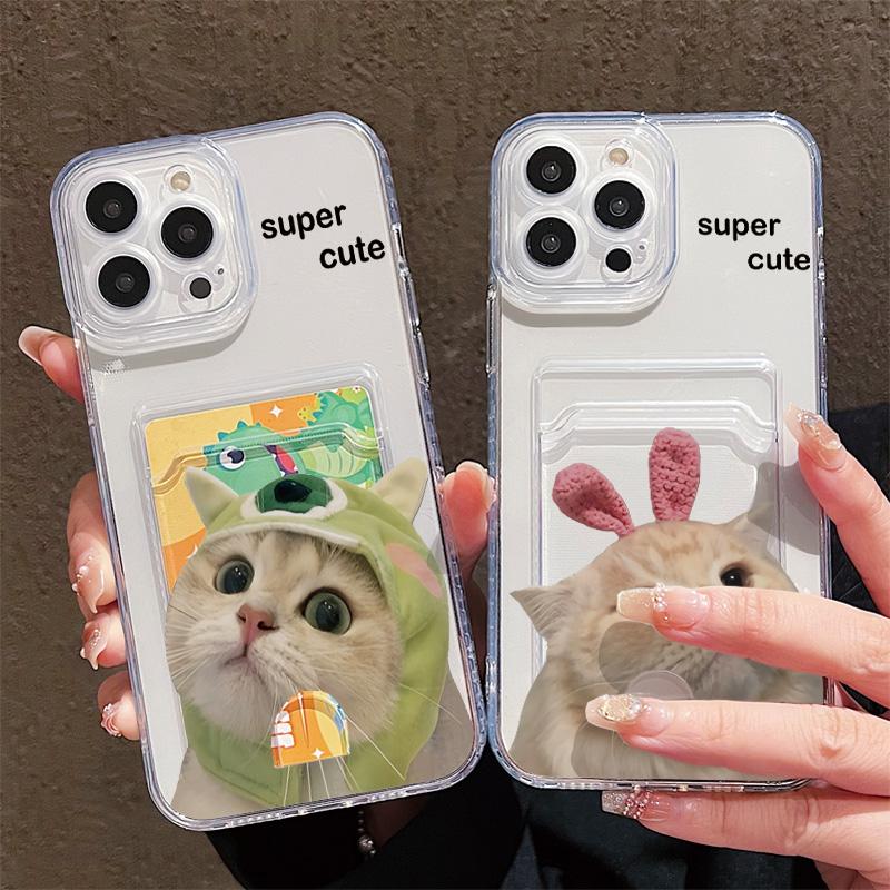 Card Slot Holder Silicone Wallet Pocket Case For Xiaomi 14T 13T 11T Redmi 15 14 12C 13C iPhone 17 16 15 Samsung A15 A25 A35 Cover Clear Phone Bumper