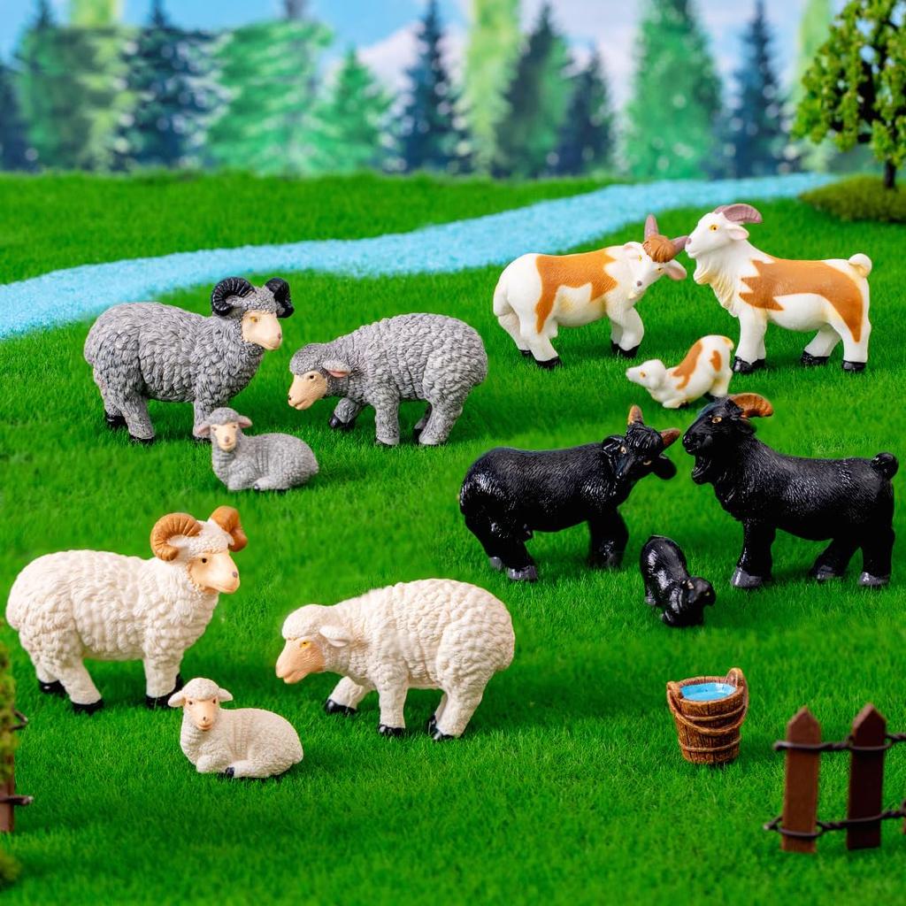 13-Piece Set of Resin Sheep Miniatures Simple Desktop Ornaments (2–5 Cm)