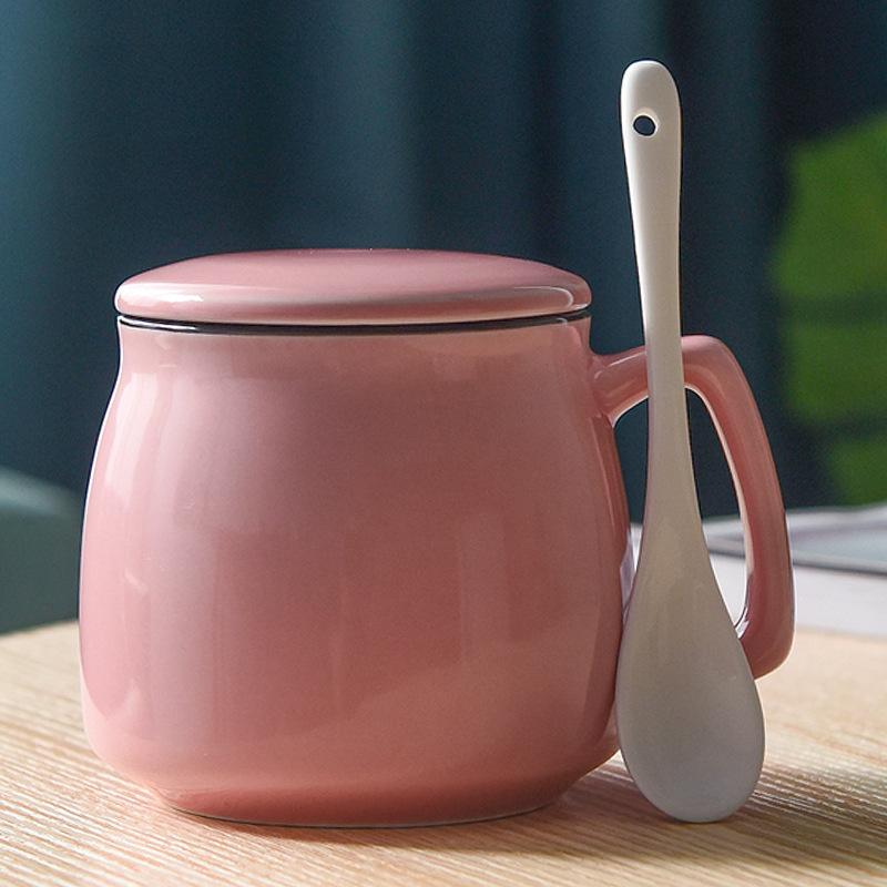 Creative Ceramic Cup With Lid And Spoon Milk Cup Day Breakfast Cup Coffee Cup Customization