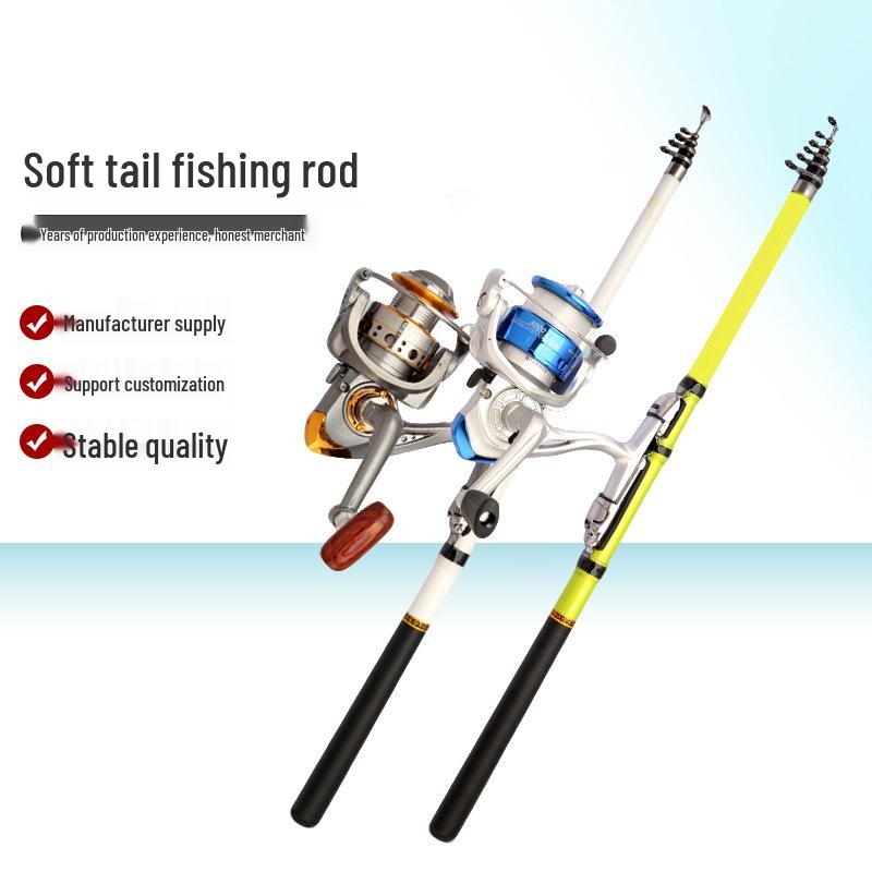 New Soft Tail Telescopic Fiberglass Fishing Rod - Handheld Sea & Rock Use with Large Guide Ring & Roller Guide
