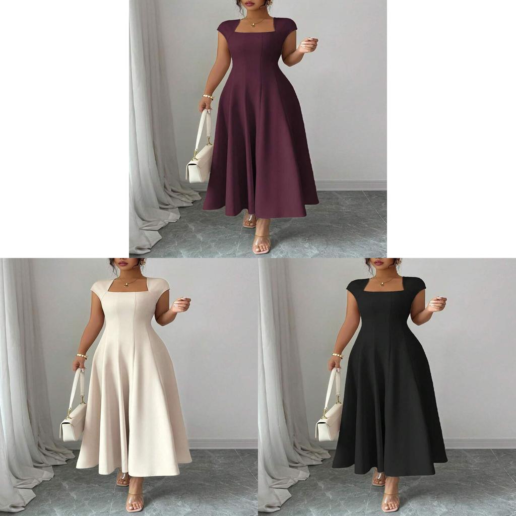 Polyester Solid Color A Line Dress With Splicing Details For Daily Wear