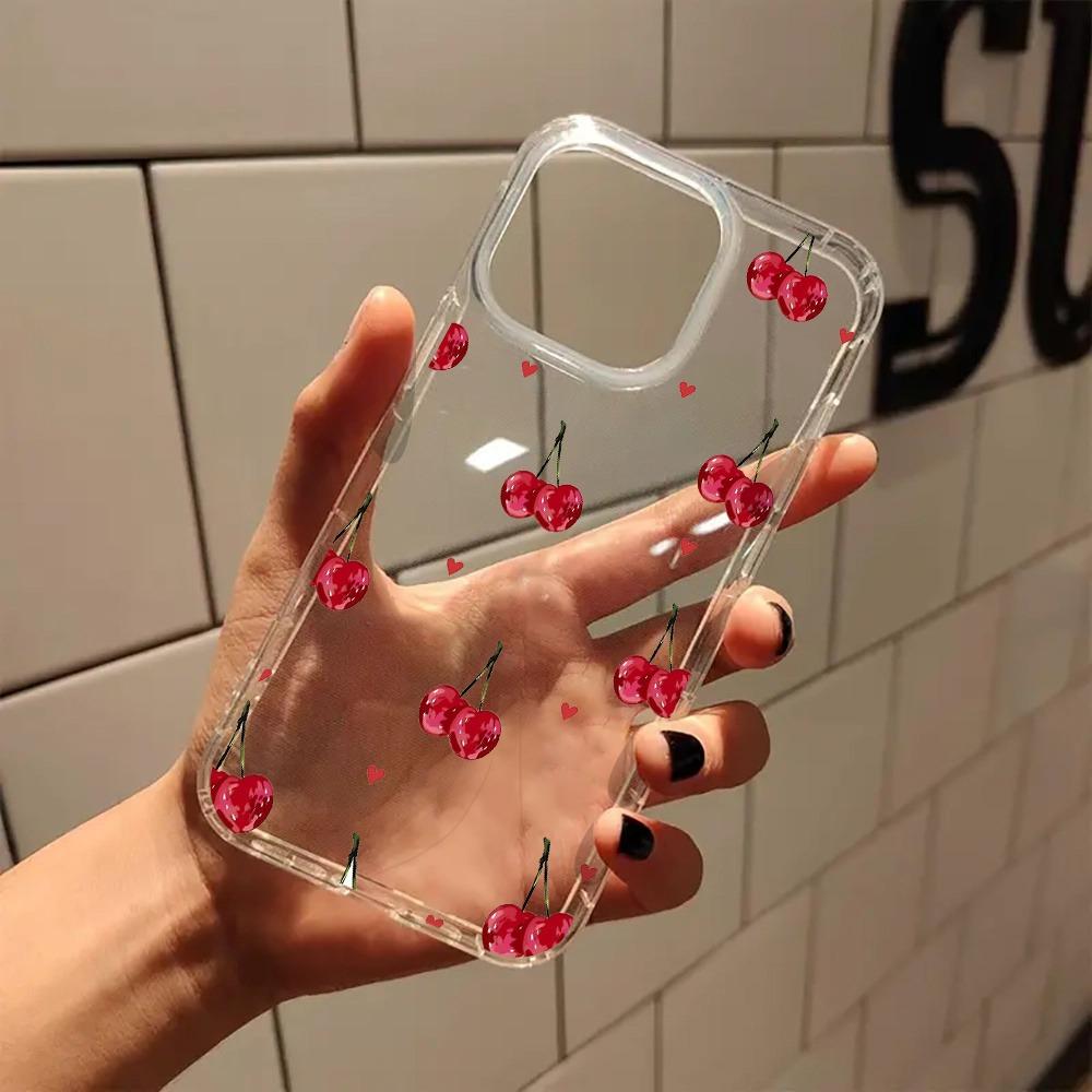 Pink Cherries Heart Coquette Clear Phone Case for iPhone 17 16 11 13 15 14 12 Pro Max 7 8  Plus XS X XR 17 Air Transparent Cover