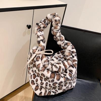 Leopard Print Fur Shoulder Bag for Women  Casual Crossbody Bag  Versatile  New
