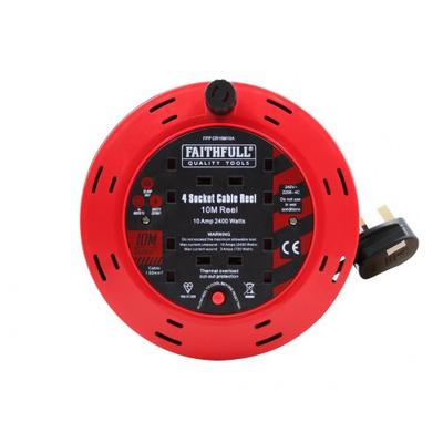Faithfull Power Plus Cable Reel 240v 10a 4-socket 10m