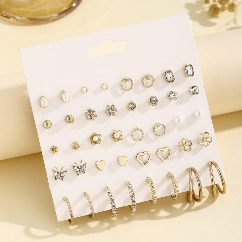 20-Piece Womens Fashion Earring Set Zinc Alloy Studs Geometric Heart Butterfly Minimalist Jewelry Daily Wear
