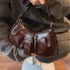 Ruffled Bag for Motorcycle with Lady-style Leather Belt Buckle, Trendy Single-shoulder Crossbody Bag At The Armpit
