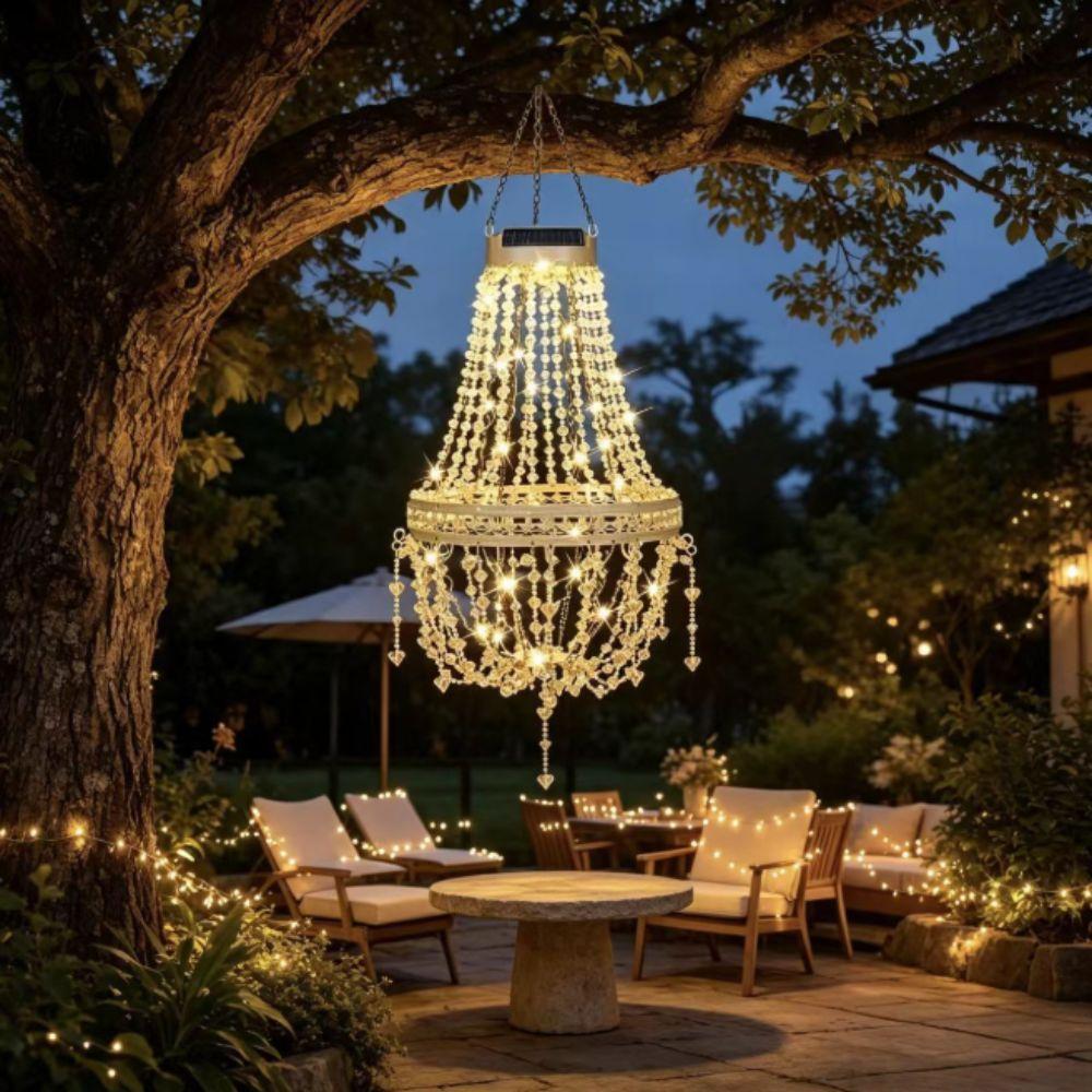 Modern Design Solar Chandelier Crystal Acrylic LED Solar Light Solar Hanging Lantern Pergola