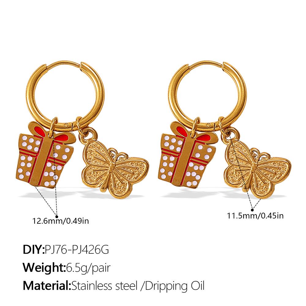 Stainless Steel Cartoon Christmas Tree & Elk Ear Cuff Earrings