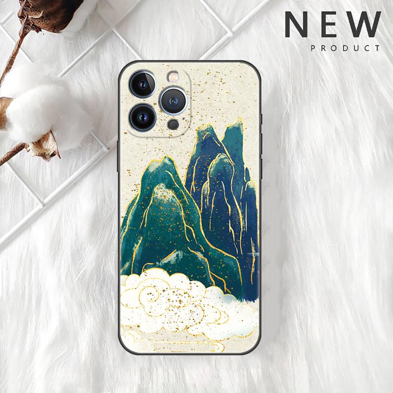 Luxury Gold Foil Art Case For Apple iPhone 11 15 13 14 Pro Max 12 Plus X 15Pro Black Silicone Phone Coque