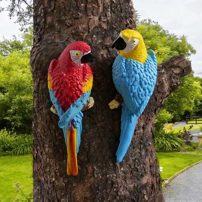 Simulated Parrot Tree Hanging Statue Ornament Set Creative Bird Sculpture Outdoor Courtyard Garden Climbing Tropical Birds Gifts