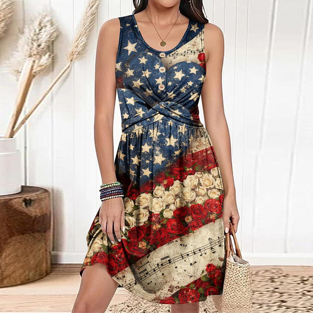Women's Casual Fashion Dress Round Neck Sleeveless Fitted Dress