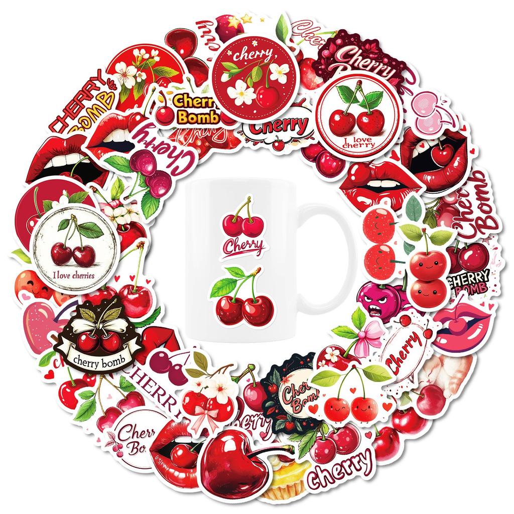 50PC Red Stickers For Refrigerator, Cup, Guitar, Phone Case Stickers