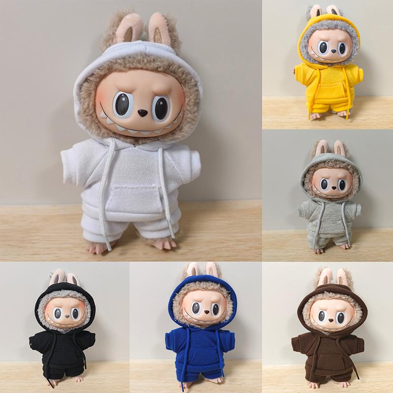 

1 Set 17cm Labubu Doll Clothes Kit Hoodie Sweatshirt And Pants Outfit кофейный