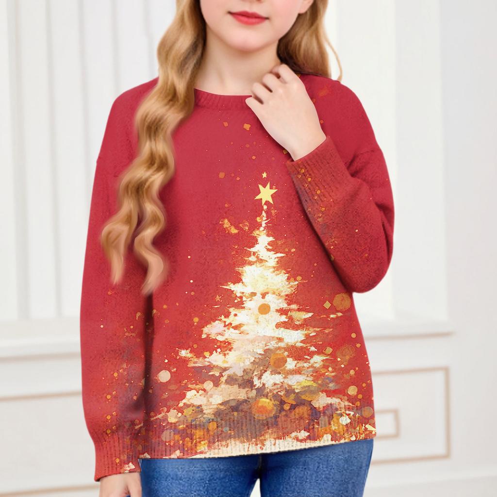 Christmas Day Sweatshirts For Children Boys And Girls Knit Sweater Cute Shirt Fall Crewneck Pullover Tops