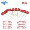 20PCS 100V CBB Polypropylene Film Capacitor 103 104 154 223 224 333 334 393 473 474 10nF 39nF 100nF 220nF 470nF Capacitance Kit