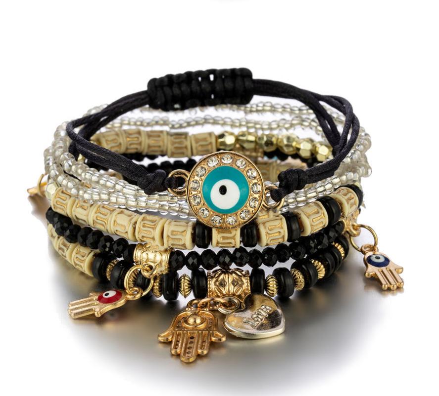 European and American Popular Bohemian Style Ladies 2021 Luxury Jewelry Handmade Custom the Evil Eye Beaded Bracelet 18cm чёрный