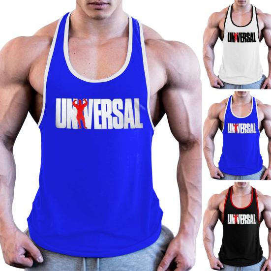 O-Neck Sleeveless Men Vest Breathable Summer Letter Print Fitness Vest Top Sportwear