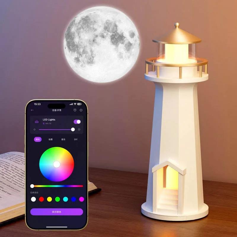 LED Moon Projector Light Bluetooth Speaker Phone Wireless Charger APP Control Atmosphere Night Lamp for Room Decor Kids Gift
