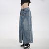 Women's High Waist Spring Denim Midi Skirt with Side Slit