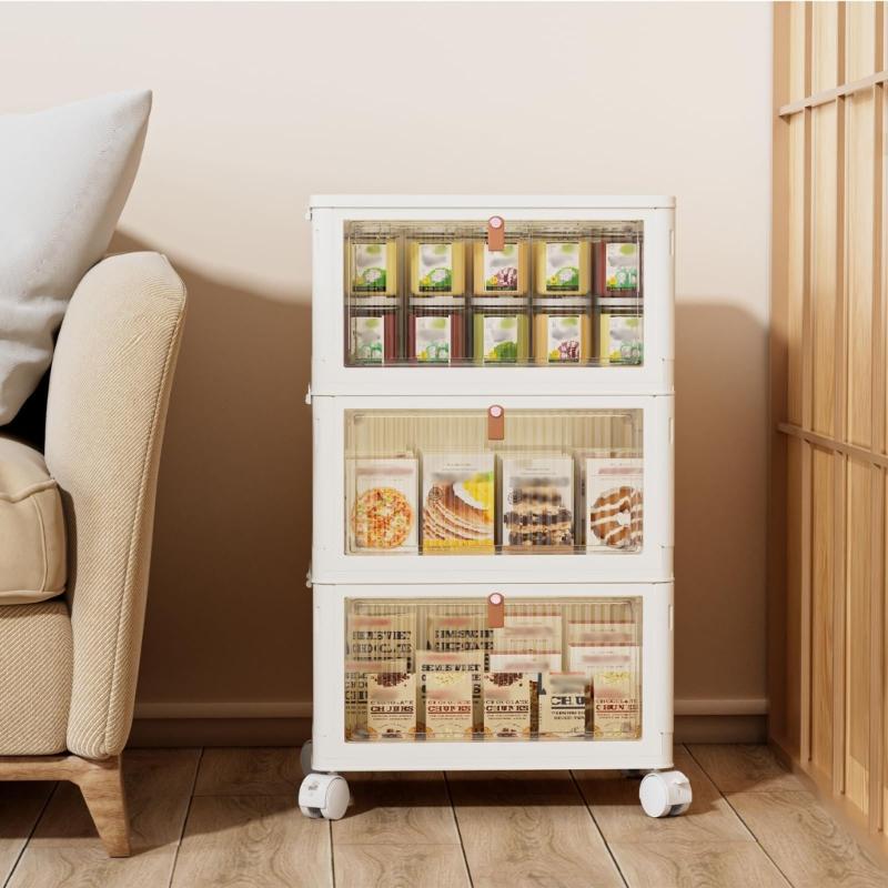 Sturdy Plastic Organizers Bins with Clear Covers and Rolling Wheels Ideal for Small Space Solution