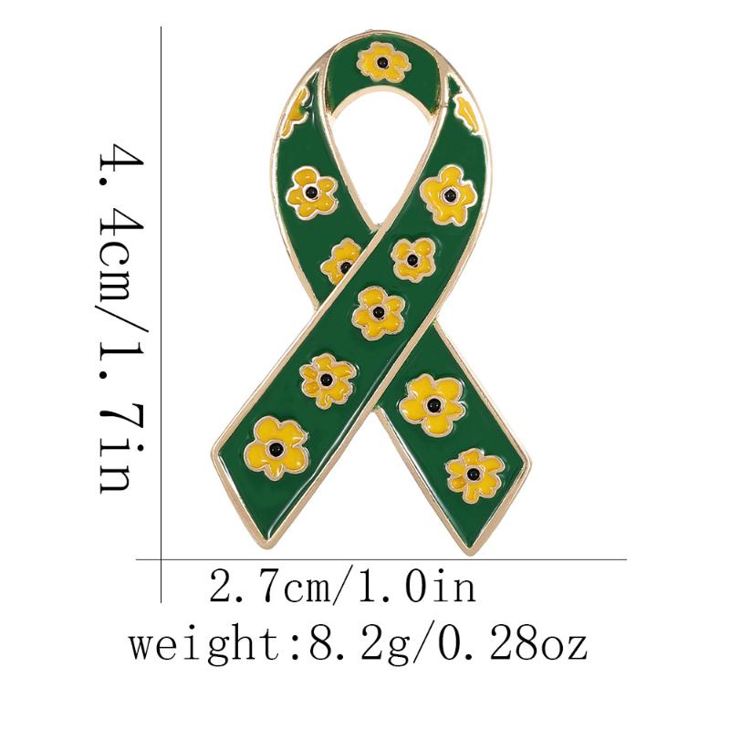 Sunflower Pattern Red Ribbon Theme Lapel Pins Green Disability In Visible Enamel Brooches For Disabled Person