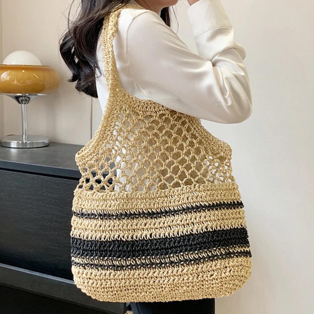 Hollow Straw Women Shoulder Bags Paper Woven Lady Handmade Handbags Summer Beach Large Tote Bag Big Casual Shopper Purses 2025