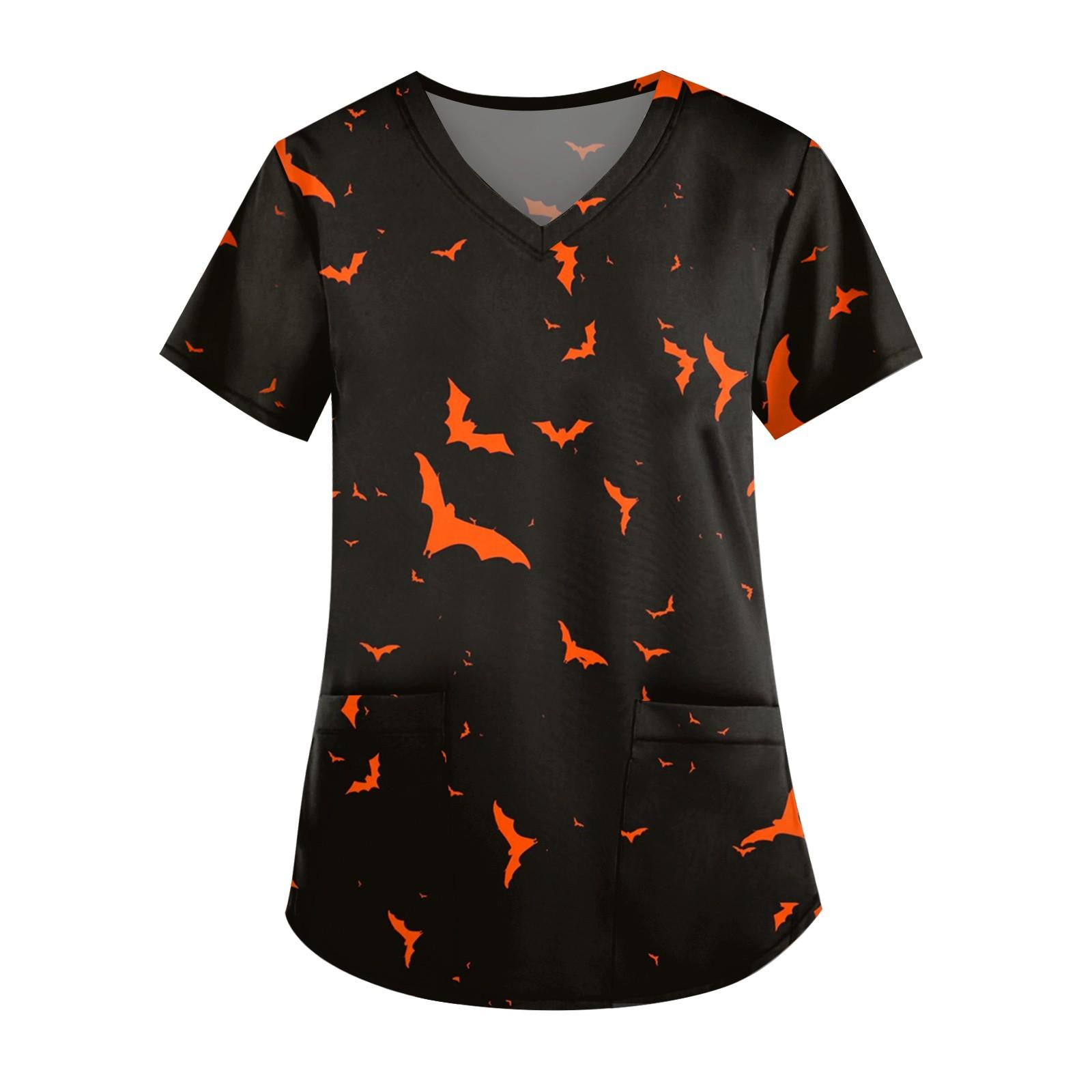 

Fashion V-neck Women s Short Sleeved Work Clothes With Pocket Printed Loose Top XXXXXL чёрный