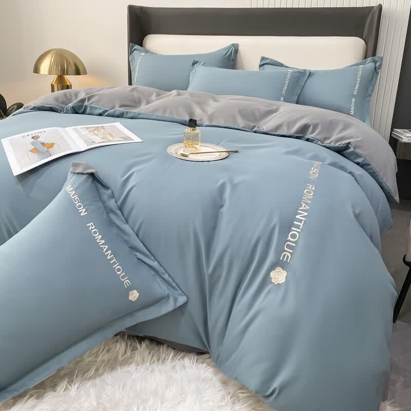 Mling Light Luxury Dual-Tone Washed Cotton Embroidered 4-Piece Bedding Set