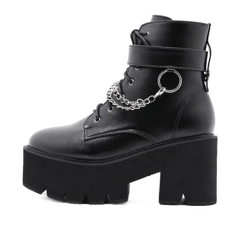 8cm Heels 2024 Large Chain Thick Bottom Waterproof Platform Women's Shoes Thick High Heels Short Women's Boots Lhx