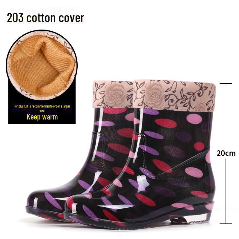 Women's Floral Crystal Rain Boots: Mid-Tube, Thick Rubber, Transparent Sole, Waterproof Kitchen Shoes
