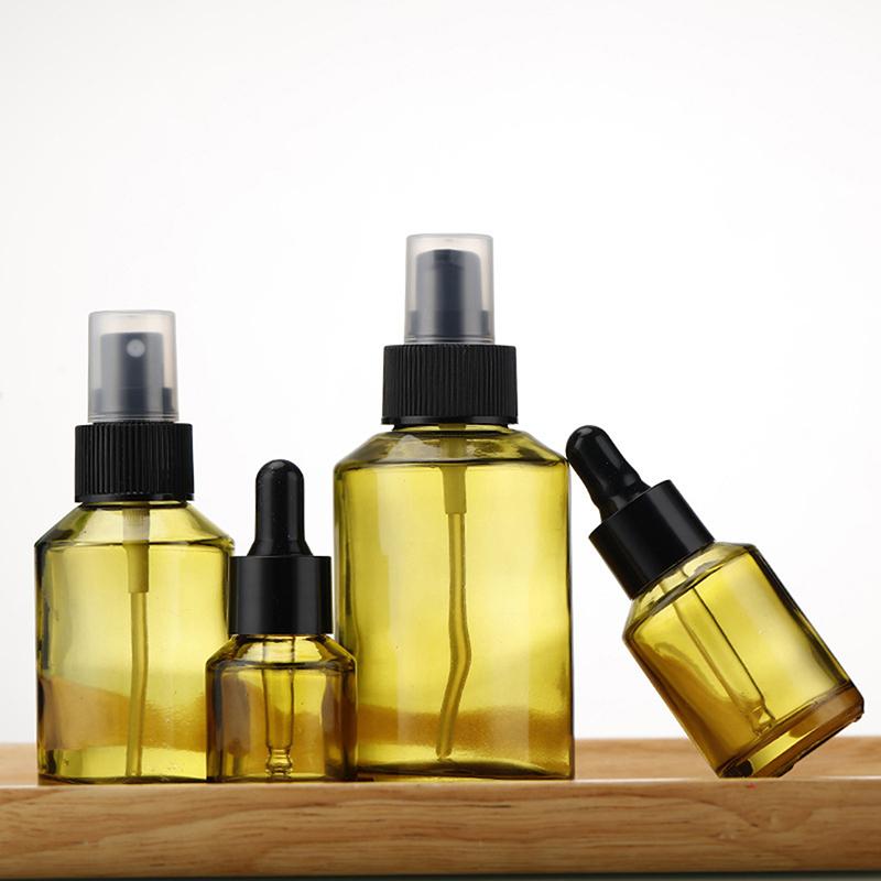 15Ml-60Ml Empty Refillable Bottle Green Glass Diy Cosmetic Bottle Cream Lotion Jar Pump Bottle For Shampoo Portable Travel