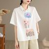 DIMANAF 2026 Women Plus Size New Summer Blouse Shirt Short Sleeve Casual Loose Print Lady Tops Shirts Cotton