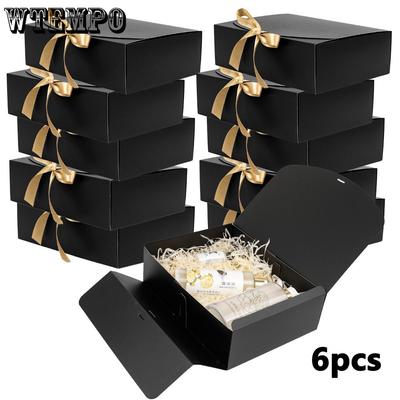 6pcs Gift Boxes with Lids for Presents White Paper Gift Box with Ribbon Bridesmaid Proposal Box for Wedding Packaging Birthday Christmas Party Present