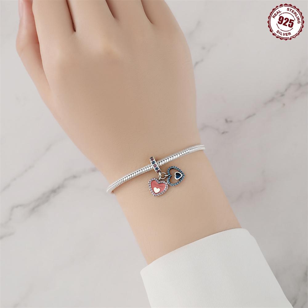 Original Copper Charms Luxury Pink Heart Blue Pendant Beads Fit Bracelet Diy Women Making Delicate Gift