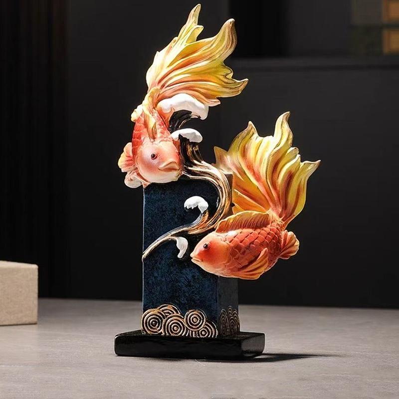 Harz-Arowana-Dekorstatue Handbemalte Goldfisch-Kunstwerke Chinesisches Maskottchen Haus Wohnzimmer Büro Feng Shui Fischornament