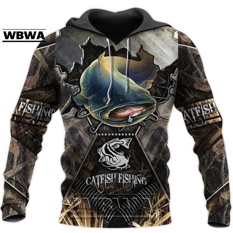 Autumn 3D Fishing Printed Hoodies Fashionable Casual Sports Long Sleeved Men's Hooded Sweatshirts