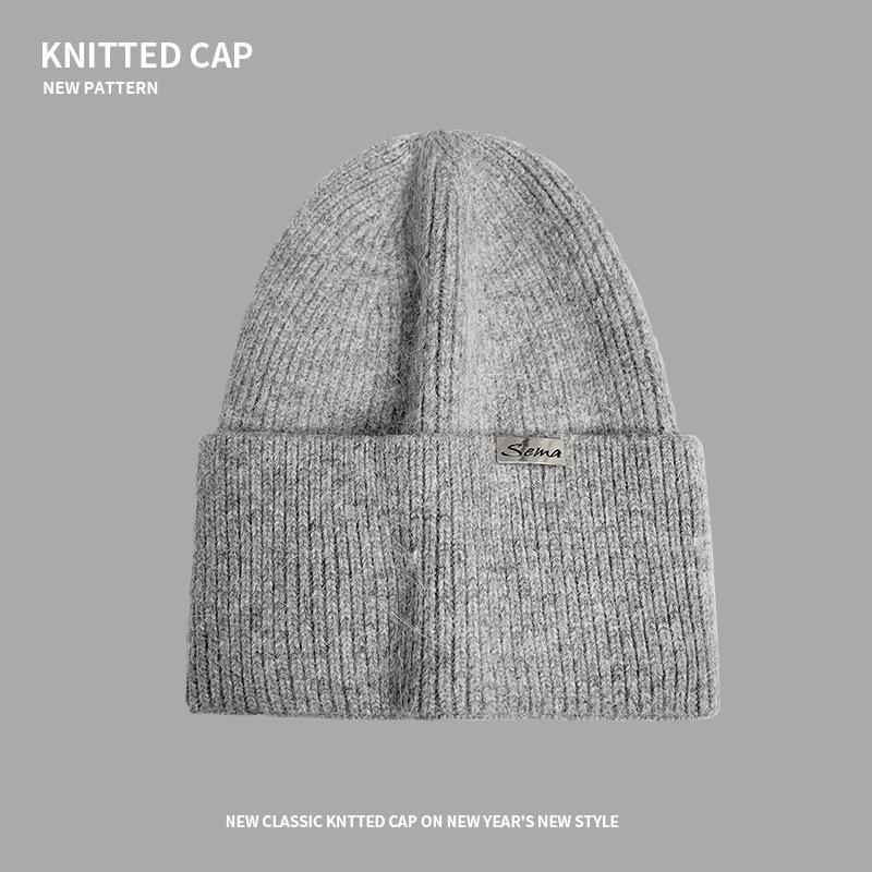 Autumn and winter smiley face wool hat women's loose big head circumference cold hat thickened warm ear protector knitted hat