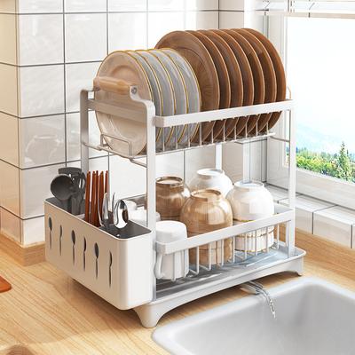 2 Tier Dish Drying Rack with Drip Tray, Dish Drainer Rack for Kitchen Countertop Organizer