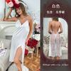 Sexy satin neck nightdress chest bow high split lace perspective back medium and long dress 811