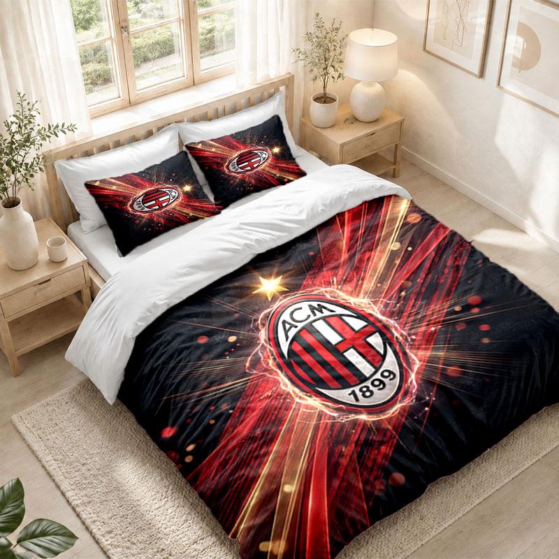 Bedding Set 1 Duvet Cover 2 Pillowcases AC Milan Print Bedroom Home Decoration