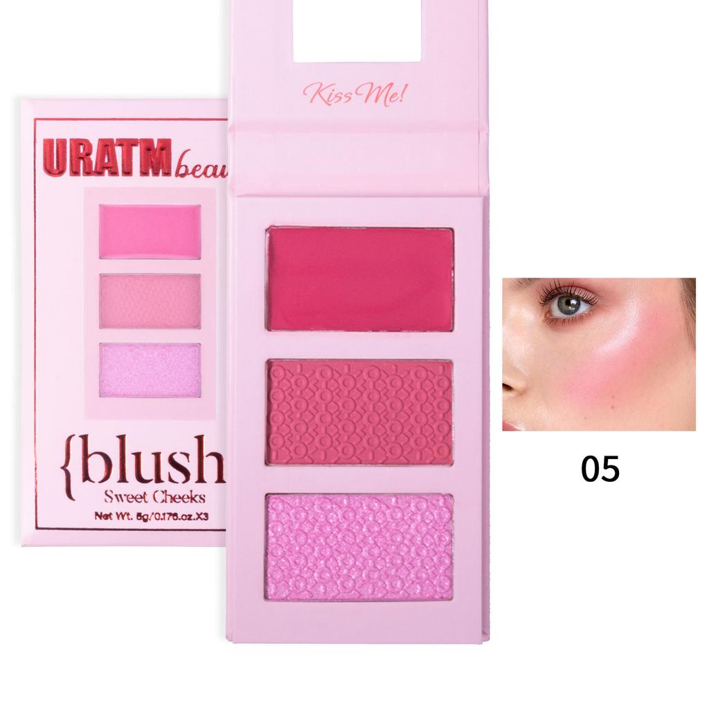 Tre färger Highlighter Rouge Palett Matt Pärlemorskimrande 3D Kontur Palett Framhävande Nässkugga Naturlig Naken Sminkpuder Kaka