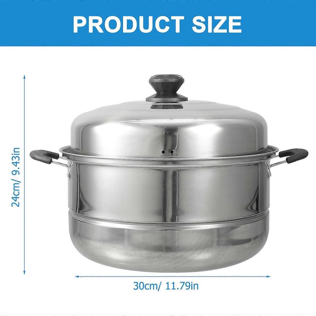 1Pc Stainless Steel Steam Pot Double-layered Food Steamer Stockpot Soup Pot